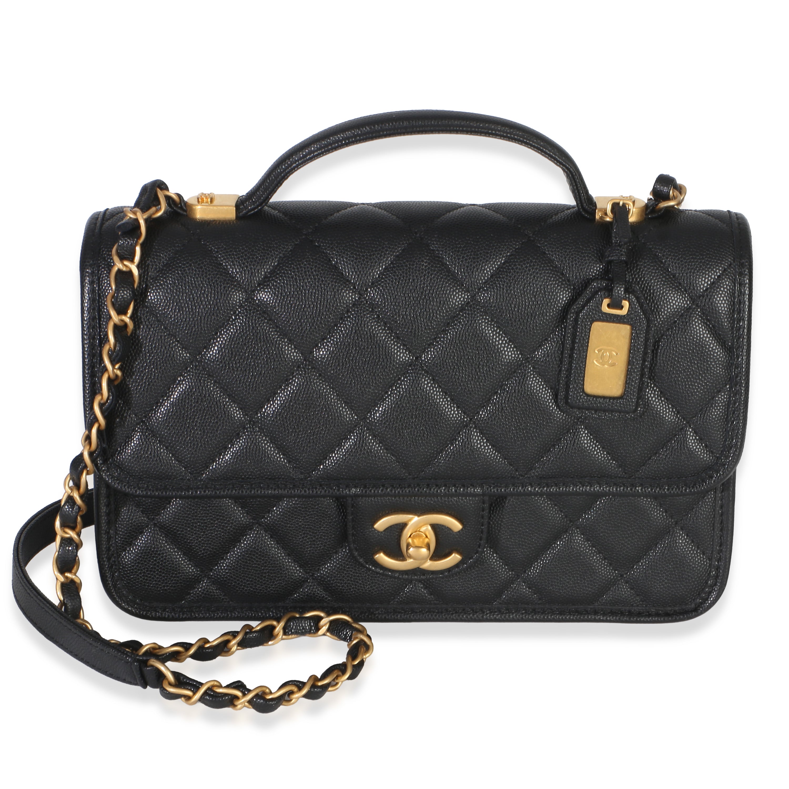 Chanel Black Quilted Caviar 22K Top Handle Flap Bag Handbag id