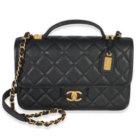 Chanel Black Quilted Caviar 22K Top Handle Flap Bag Handbag id