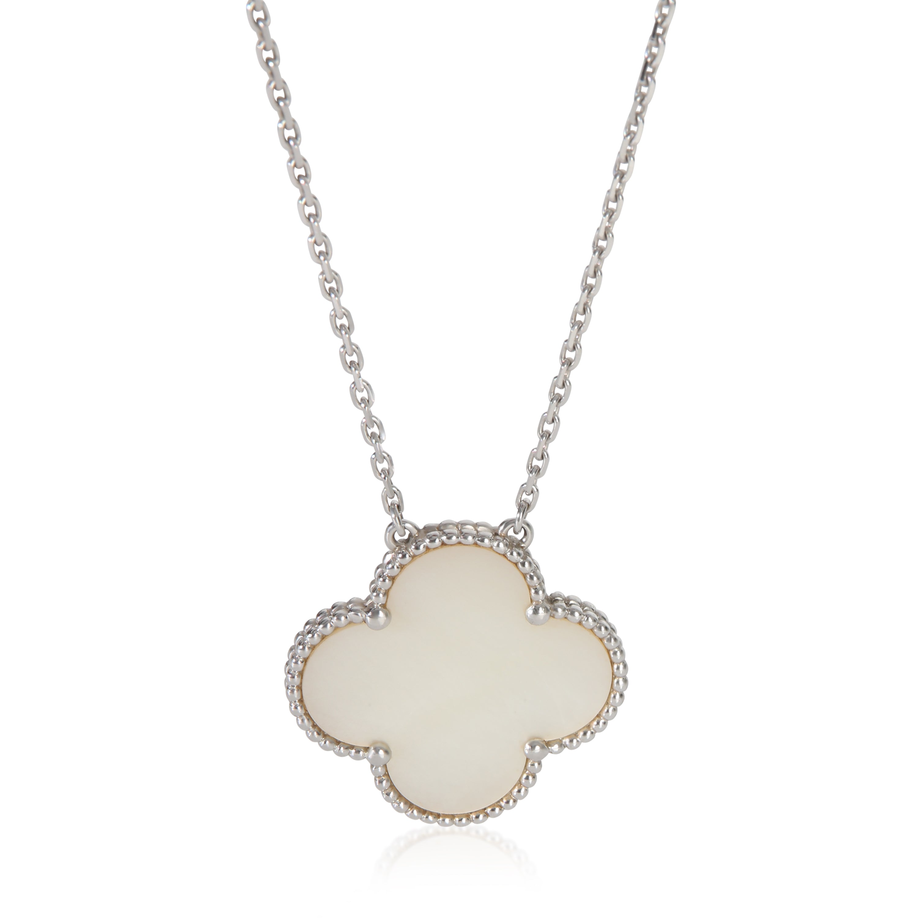 Van Cleef & Arpels White Gold Mother Of Pearl Magic Alhambra Pendant fv