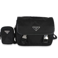 Prada Black Re Nylon Saffiano Double Buckle Messenger Bag Handbag id