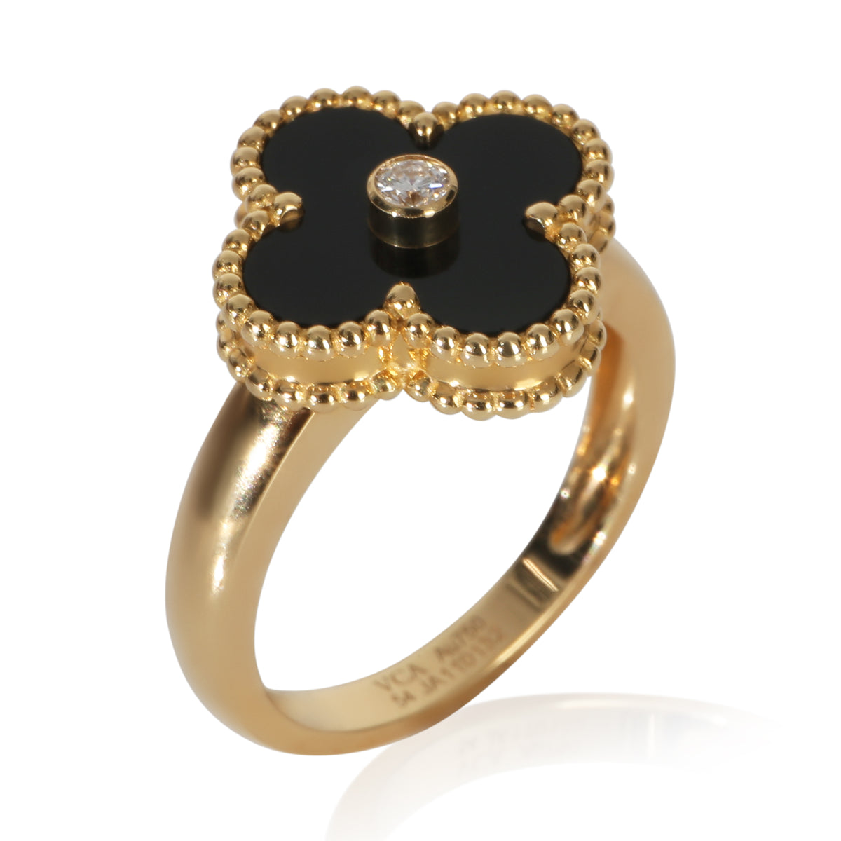 Van Cleef & Arpels Yellow Gold Onyx and Diamond Vintage Alhambra Ring bv
