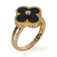 Van Cleef & Arpels Yellow Gold Onyx and Diamond Vintage Alhambra Ring bv