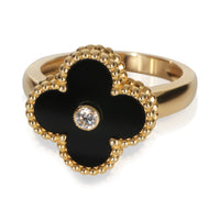 Van Cleef & Arpels Yellow Gold Onyx and Diamond Vintage Alhambra Ring fv