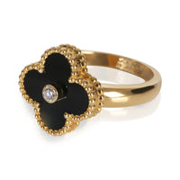 Van Cleef & Arpels Yellow Gold Onyx and Diamond Vintage Alhambra Ring sv