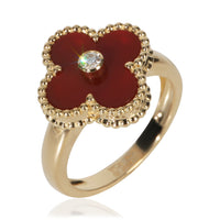 Van Cleef & Arpels Yellow Gold Carnelian and Diamond Vintage Alhambra Ring bv