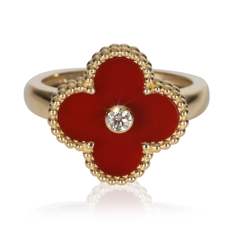 Van Cleef & Arpels Yellow Gold Carnelian and Diamond Vintage Alhambra Ring fv