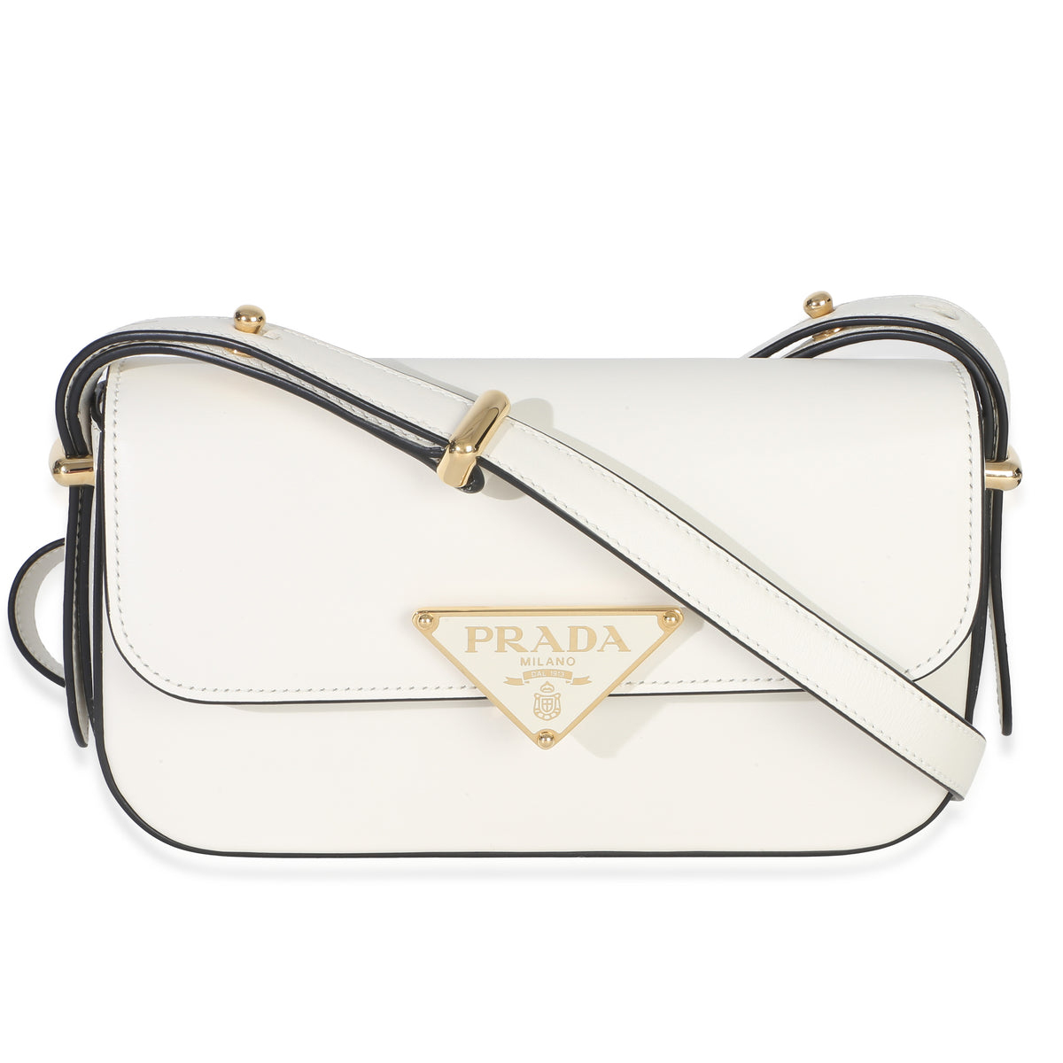 Prada White Smooth Calfskin Triangle Logo Flap Bag Handbag id