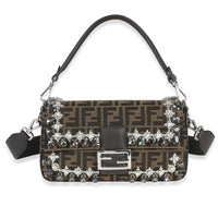 Fendi Brown FF Jacquard Strass Crystal Embellished Baguette Bag Handbag id
