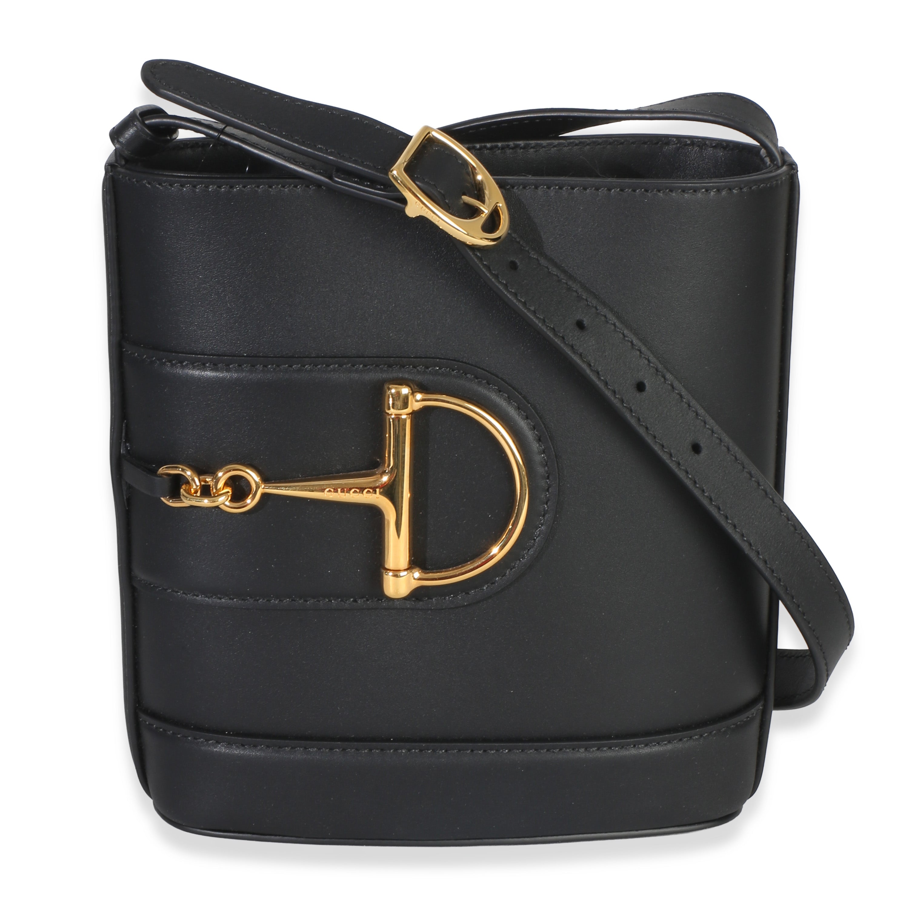 Gucci Black Smooth Calfskin Hasler Horsebit 73 Small Bucket Bag Handbag id