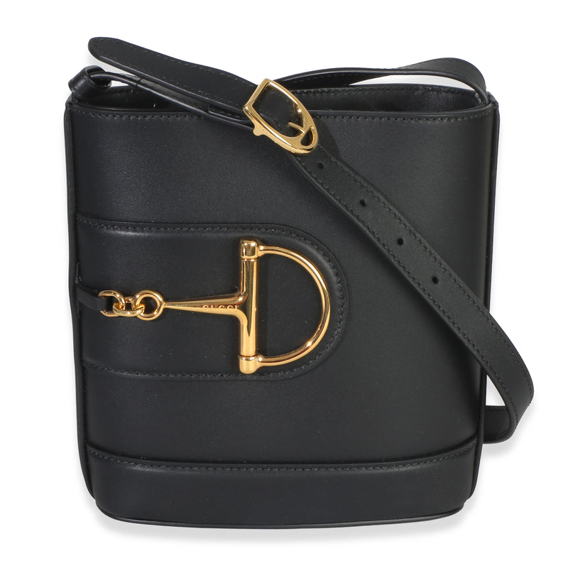 Gucci Black Smooth Calfskin Hasler Horsebit 73 Small Bucket Bag Handbag id
