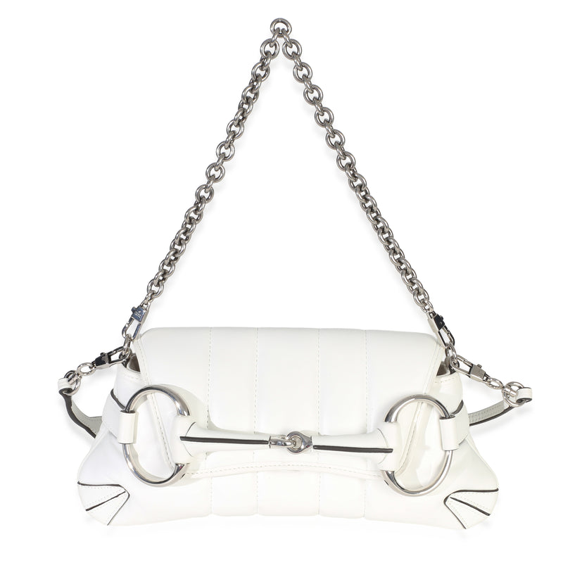 Gucci White Nappa Vertical Matelasse Small Horsebit Chain Shoulder Bag Handbag id