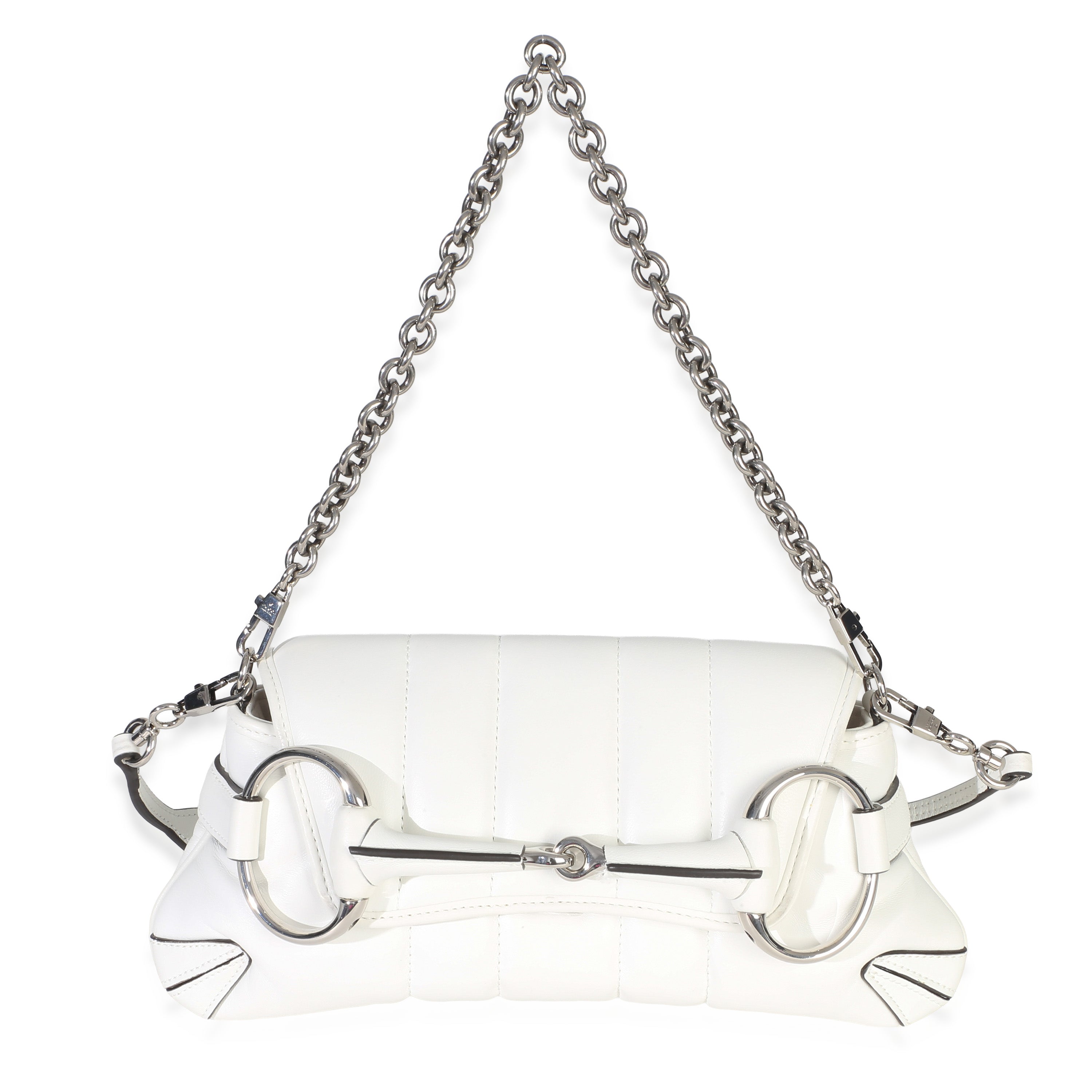 Gucci White Nappa Vertical Matelasse Small Horsebit Chain Shoulder Bag Handbag id