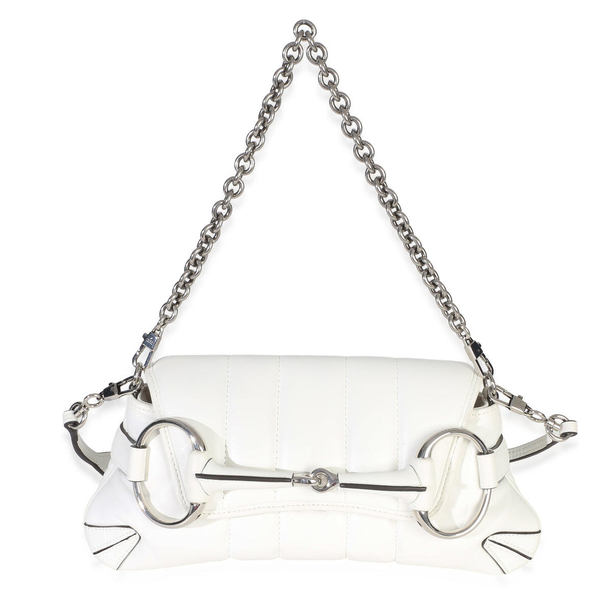 Gucci White Nappa Vertical Matelasse Small Horsebit Chain Shoulder Bag Handbag id