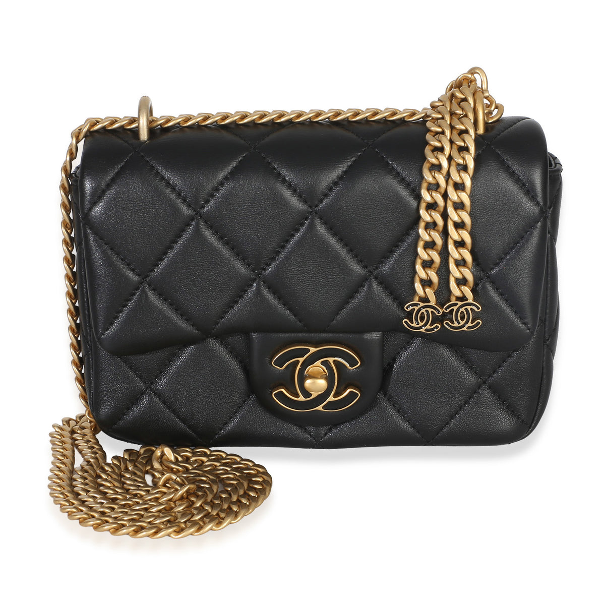 Chanel Black Quilted Lambskin Enamel Pending CC Mini Square Flap Bag Handbag id