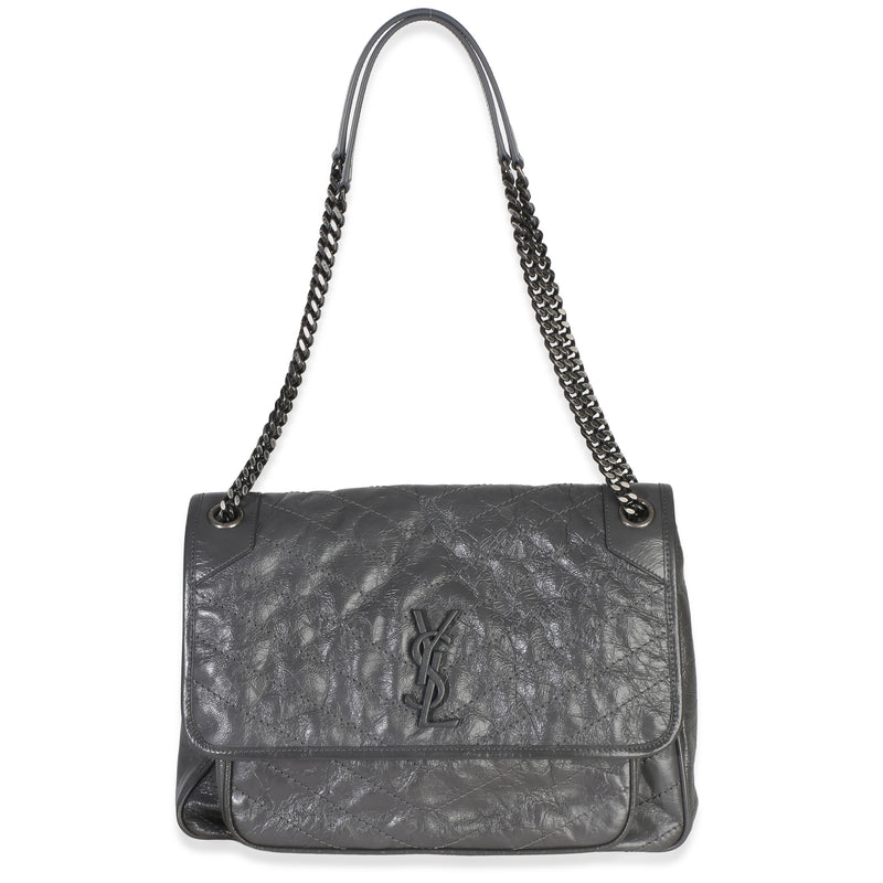 Saint Laurent Grey Crinkled Calfskin Matelasse Medium Niki Chain Satchel Handbag id