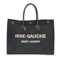 Saint Laurent Black Beige Raffia Rive Gauche Tote Handbag id