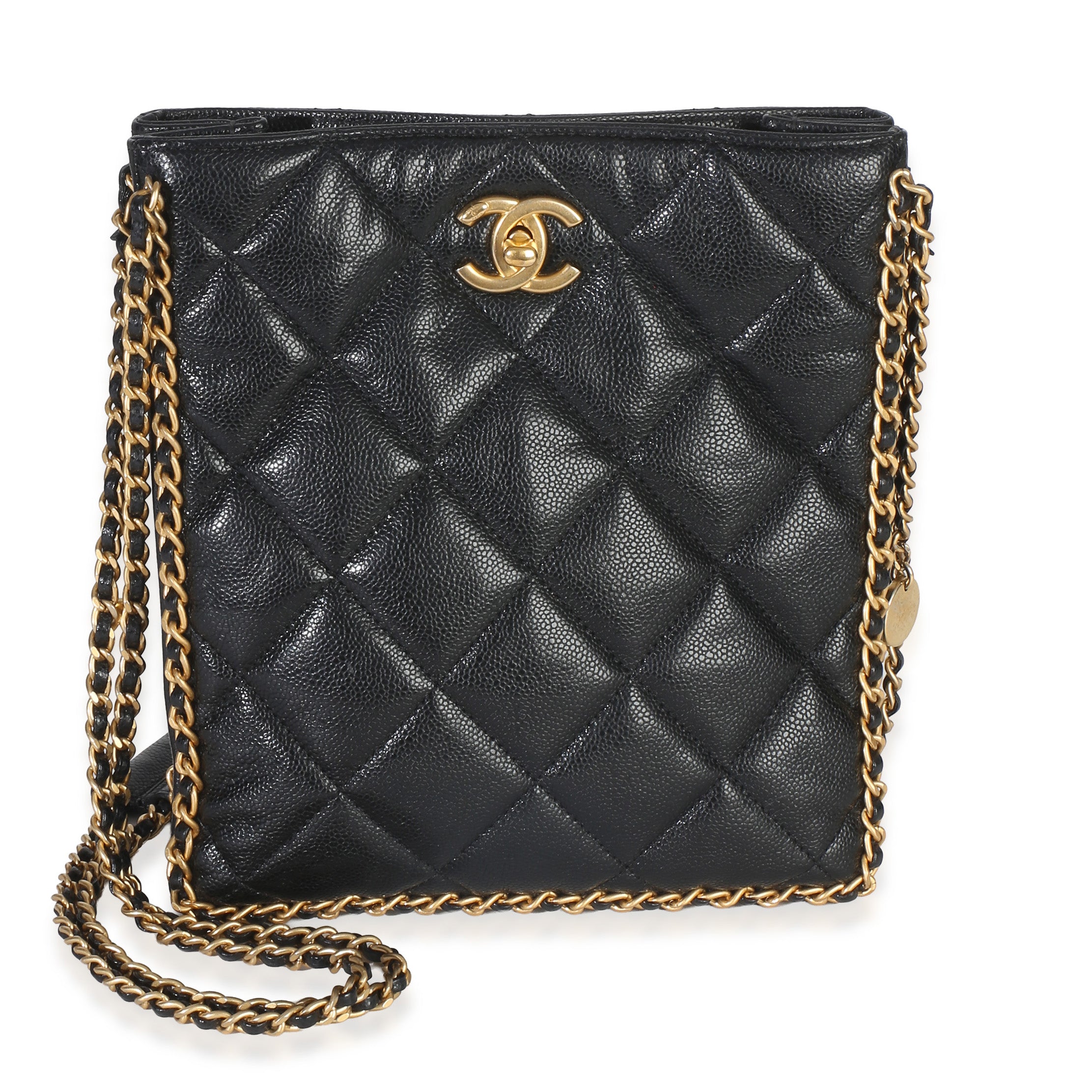 Chanel Black Quilted Caviar Mini Never Ending Chain Tote Handbag id