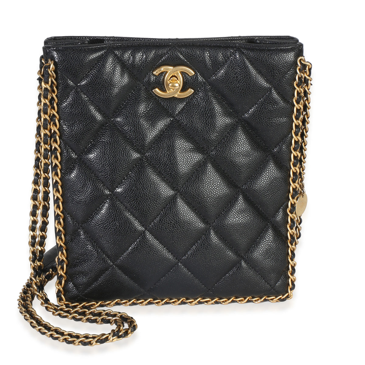 Chanel Black Quilted Caviar Mini Never Ending Chain Tote Handbag id