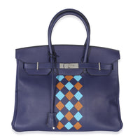 Hermès Bleu Encre, Bleu Du Nord, Gold, Swift Epsom Tressage Birkin 35 PHW Handbag id