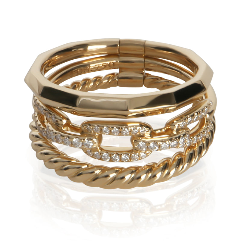 David Yurman Yellow Gold Diamond Stax Three Row Ring fv
