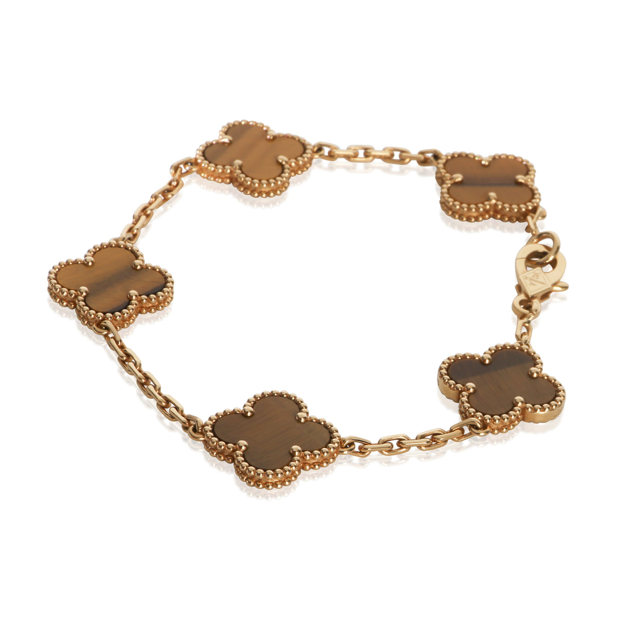 Van Cleef & Arpels Yellow Gold Tiger's Eye Vintage Alhambra Bracelet sv