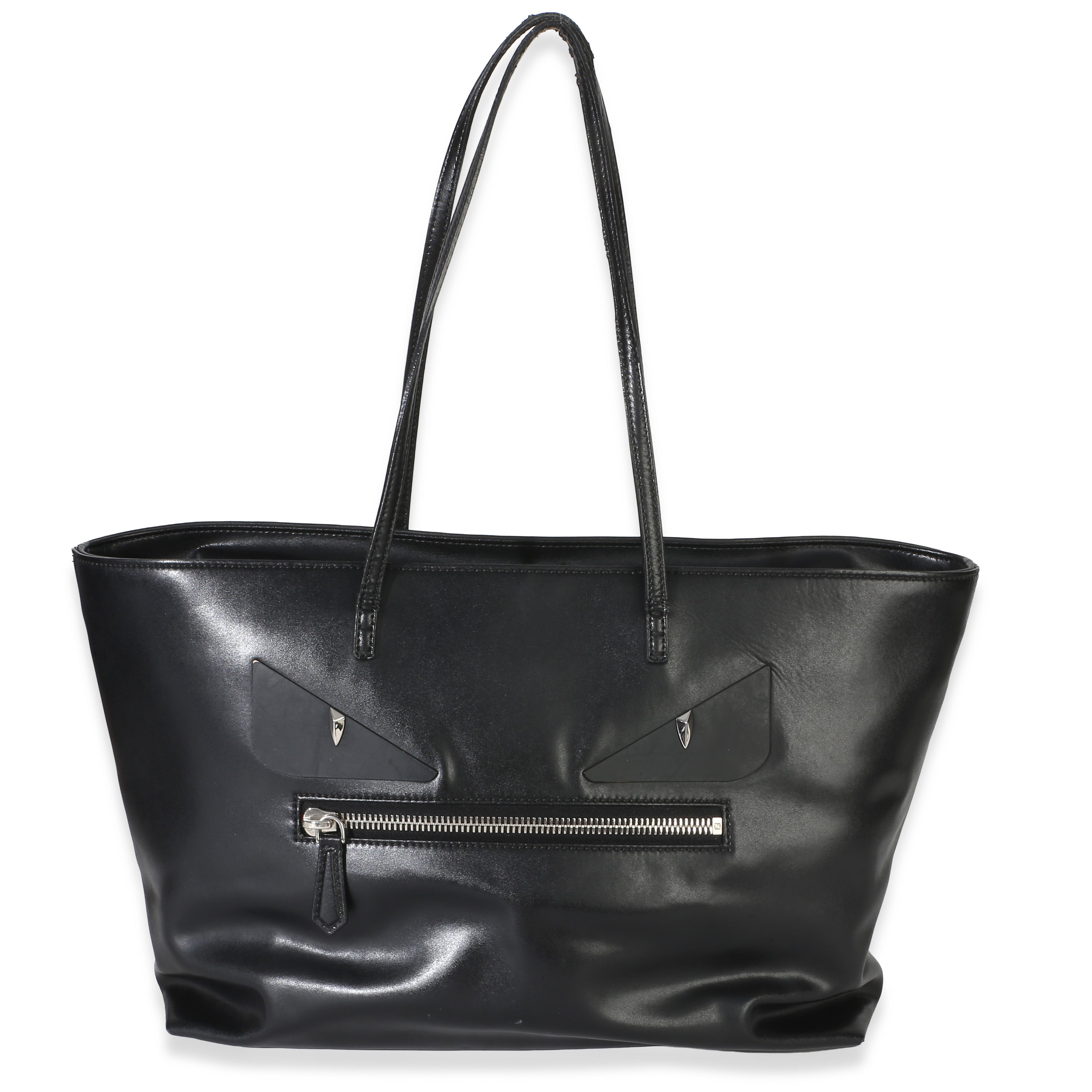 Fendi Black Vitello Monster Medium Roll Tote Handbag id