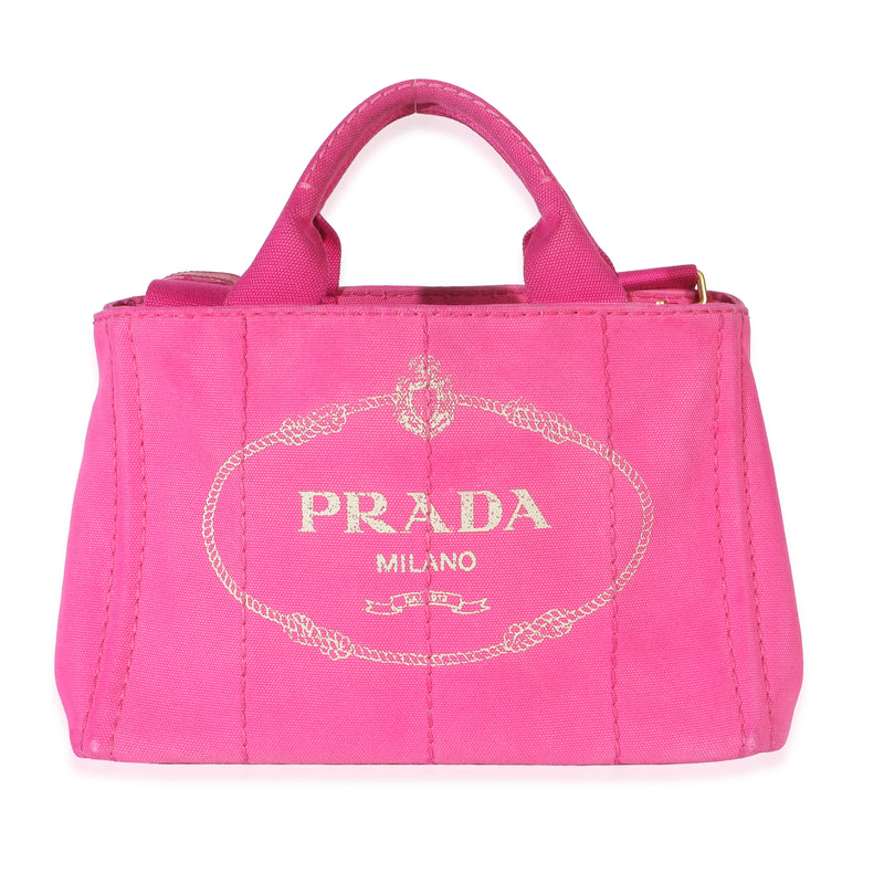 Prada Dark Pink Canvas White Logo Small Canapa Tote Handbag id