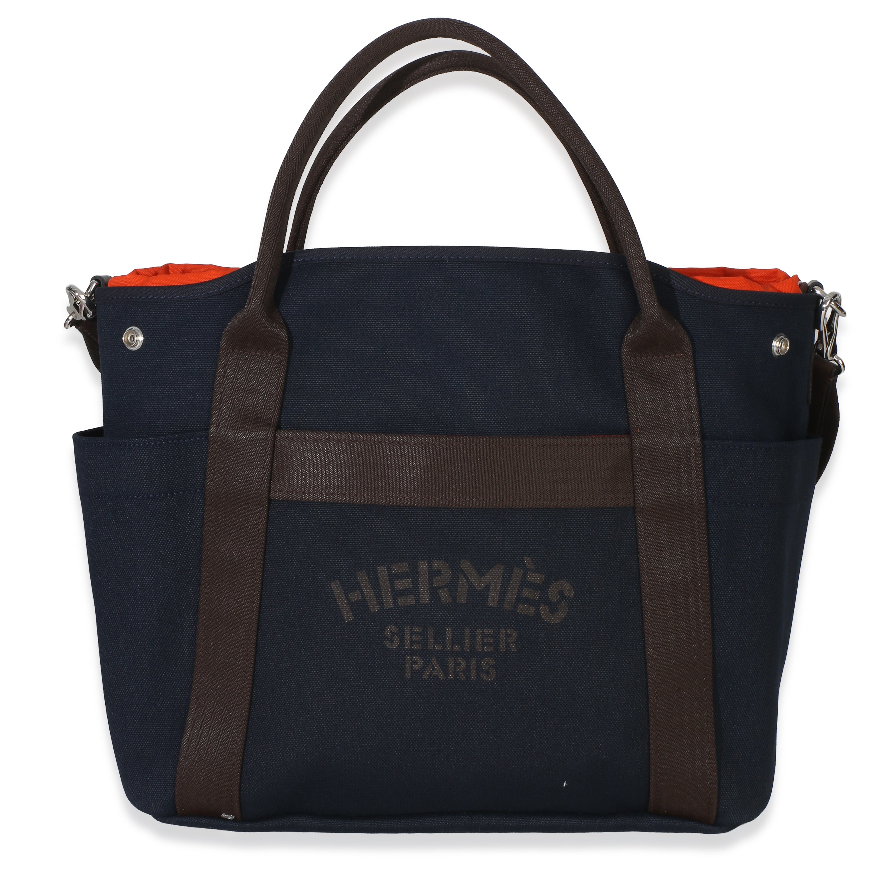 Hermès Bleu Navy Feu Canvas The Grooming Bag Handbag id