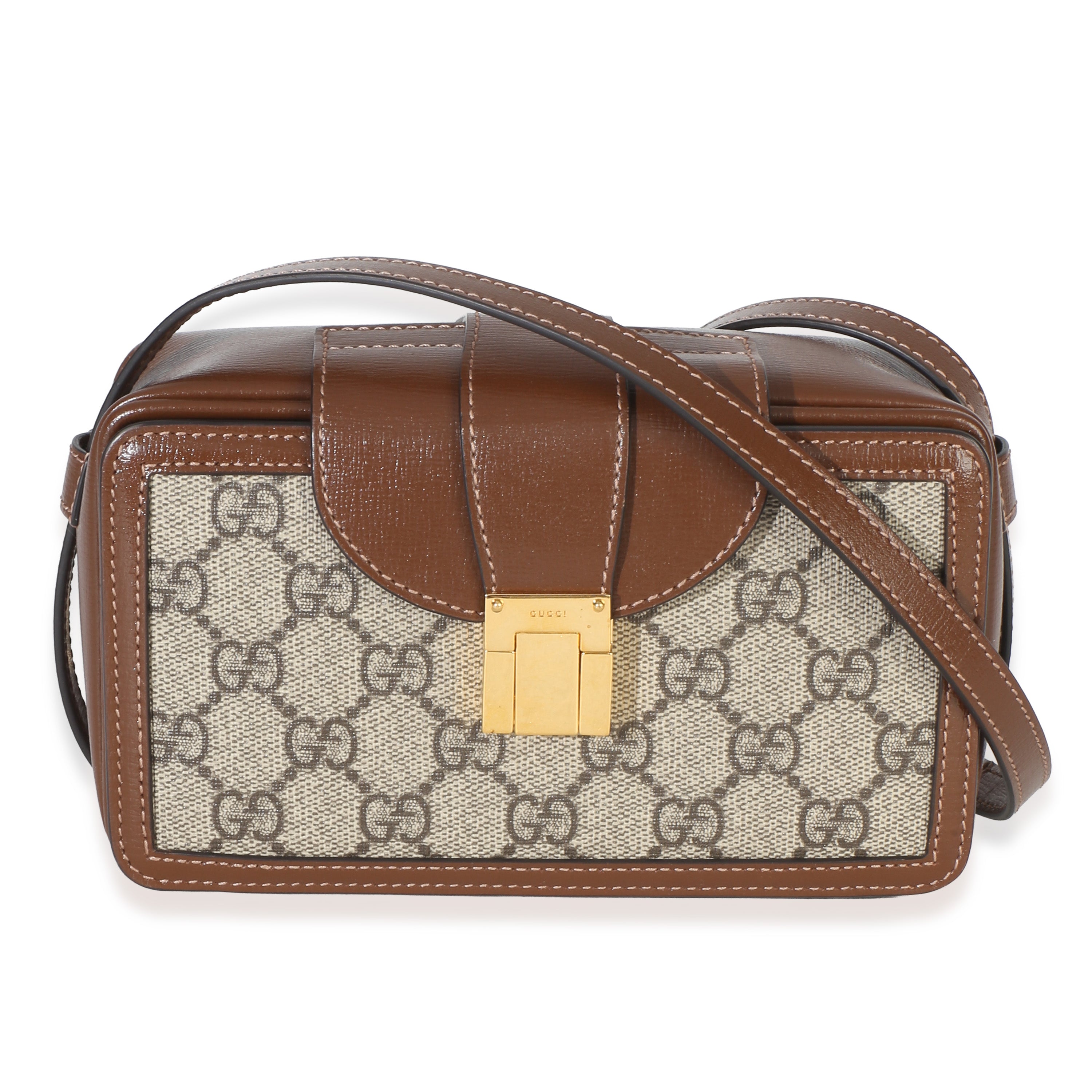 Gucci Beige Brown GG Supreme Monogram Mini Clasp Bag Handbag id