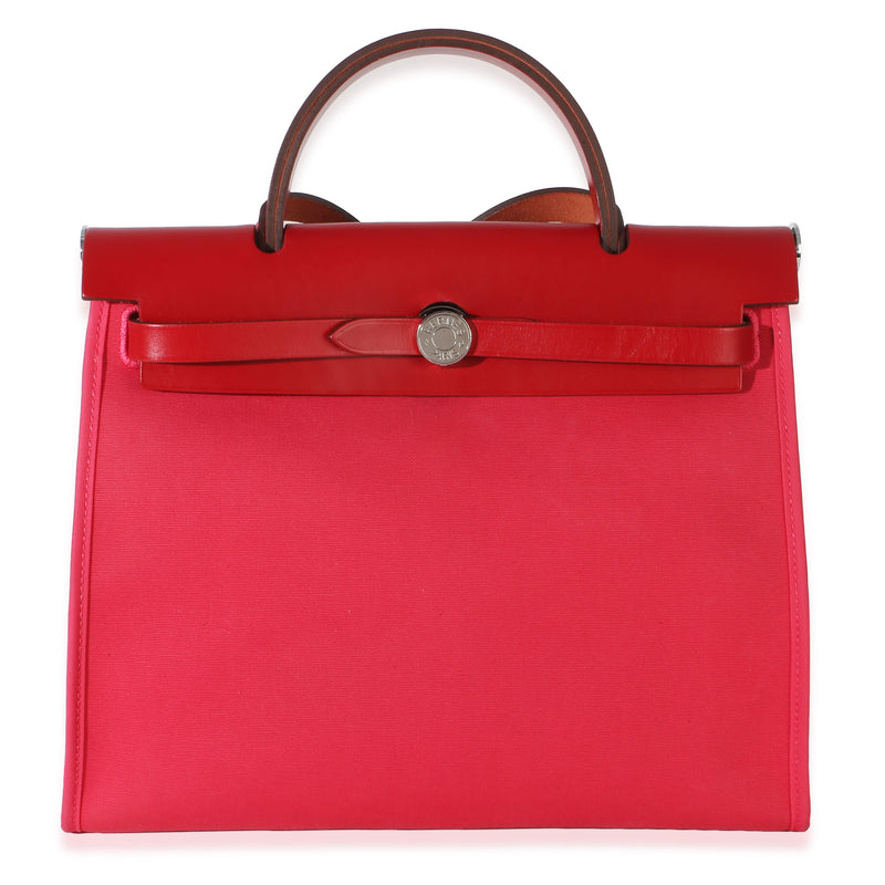 Hermès Rose Mexico Rouge Piment Toile Militaire Hunter Herbag Zip 31 PHW Handbag id
