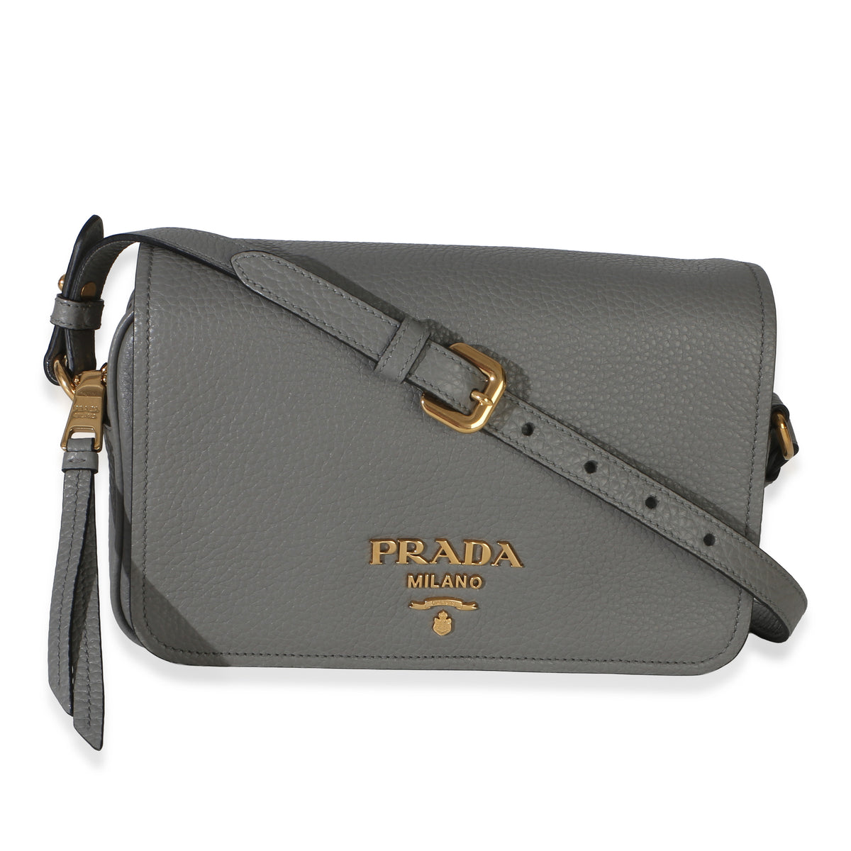 Prada Grey Vitello Phenix Crossbody Flap Bag Handbag id