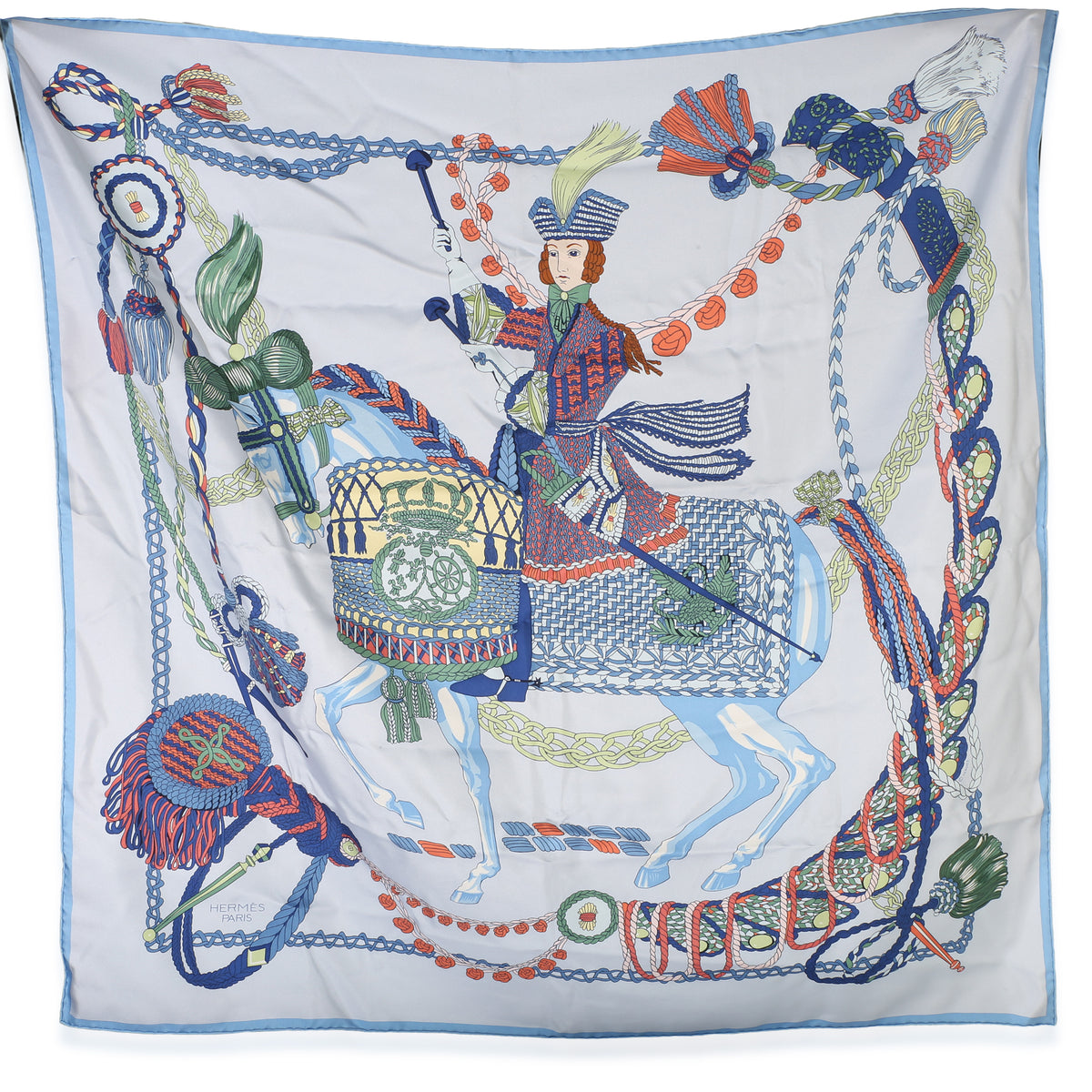 Hermès Bleu Ciel Silk Le Timbalier Scarf 90 id