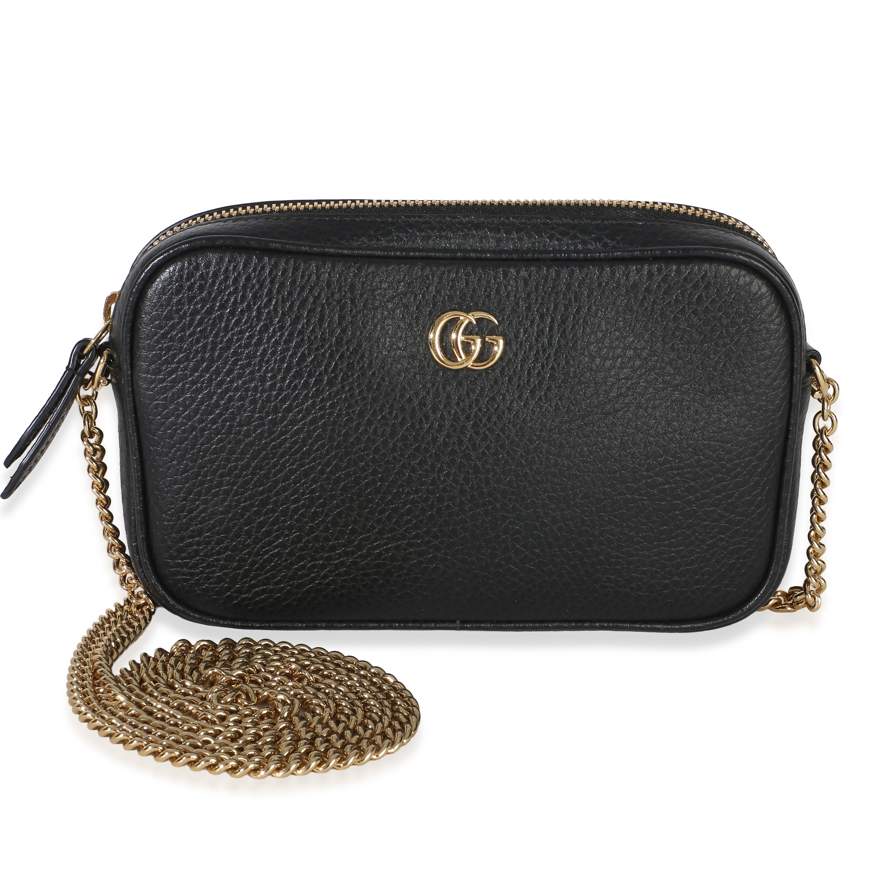 Gucci Black Dollar Calfskin Super Mini GG Marmont Chain Shoulder Bag Handbag id