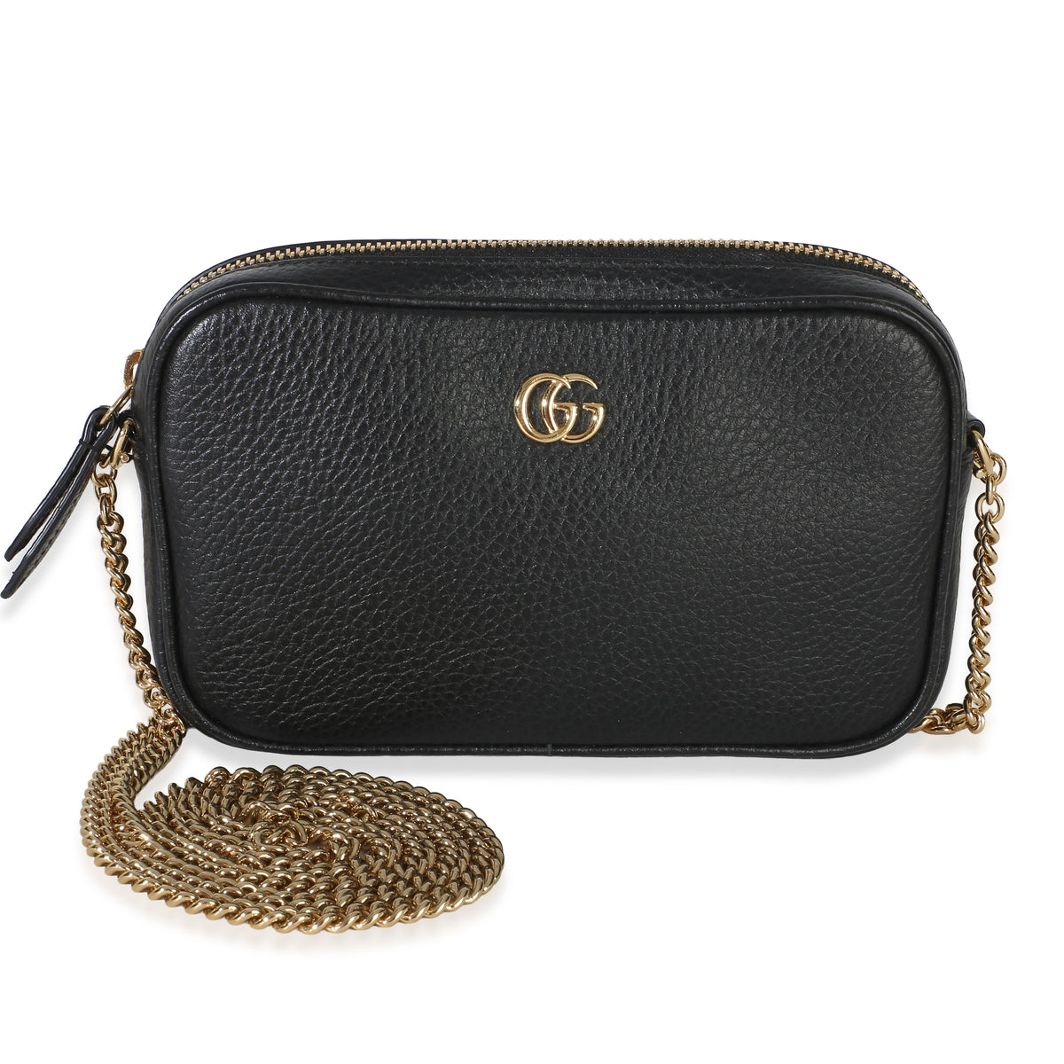 Gucci Black Dollar Calfskin Super Mini GG Marmont Chain Shoulder Bag Handbag id