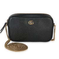 Gucci Black Dollar Calfskin Super Mini GG Marmont Chain Shoulder Bag Handbag id