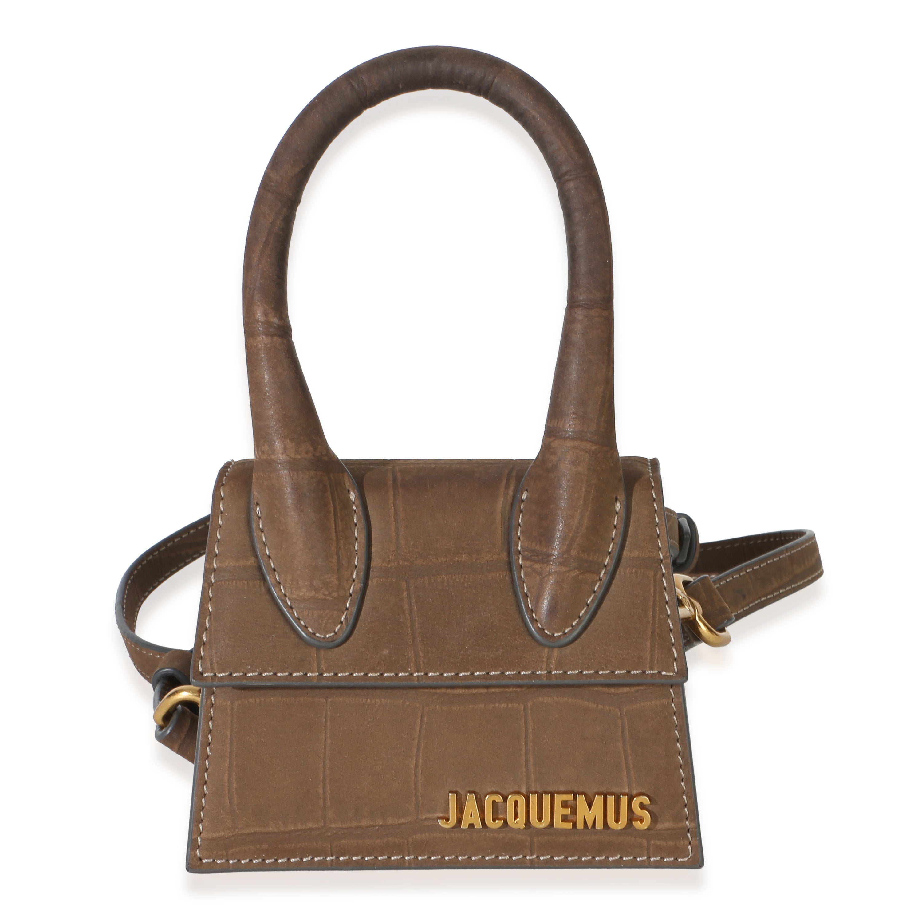 Jacquemus Brown Suede Croc Embossed Le Chiquito Handbag id