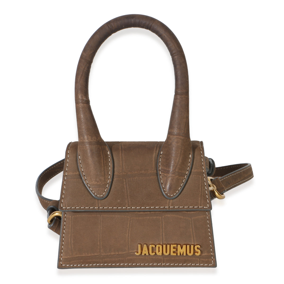 Jacquemus Brown Suede Croc Embossed Le Chiquito Handbag id
