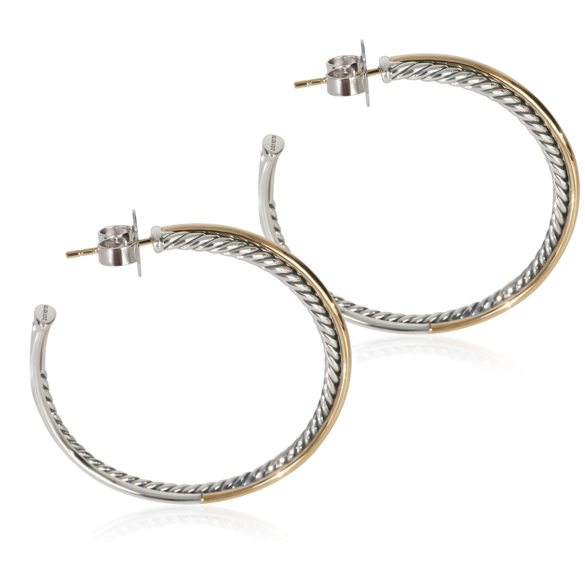 David Yurman Yellow Gold & Sterling Silver  Crossover Hoop Earrings 3