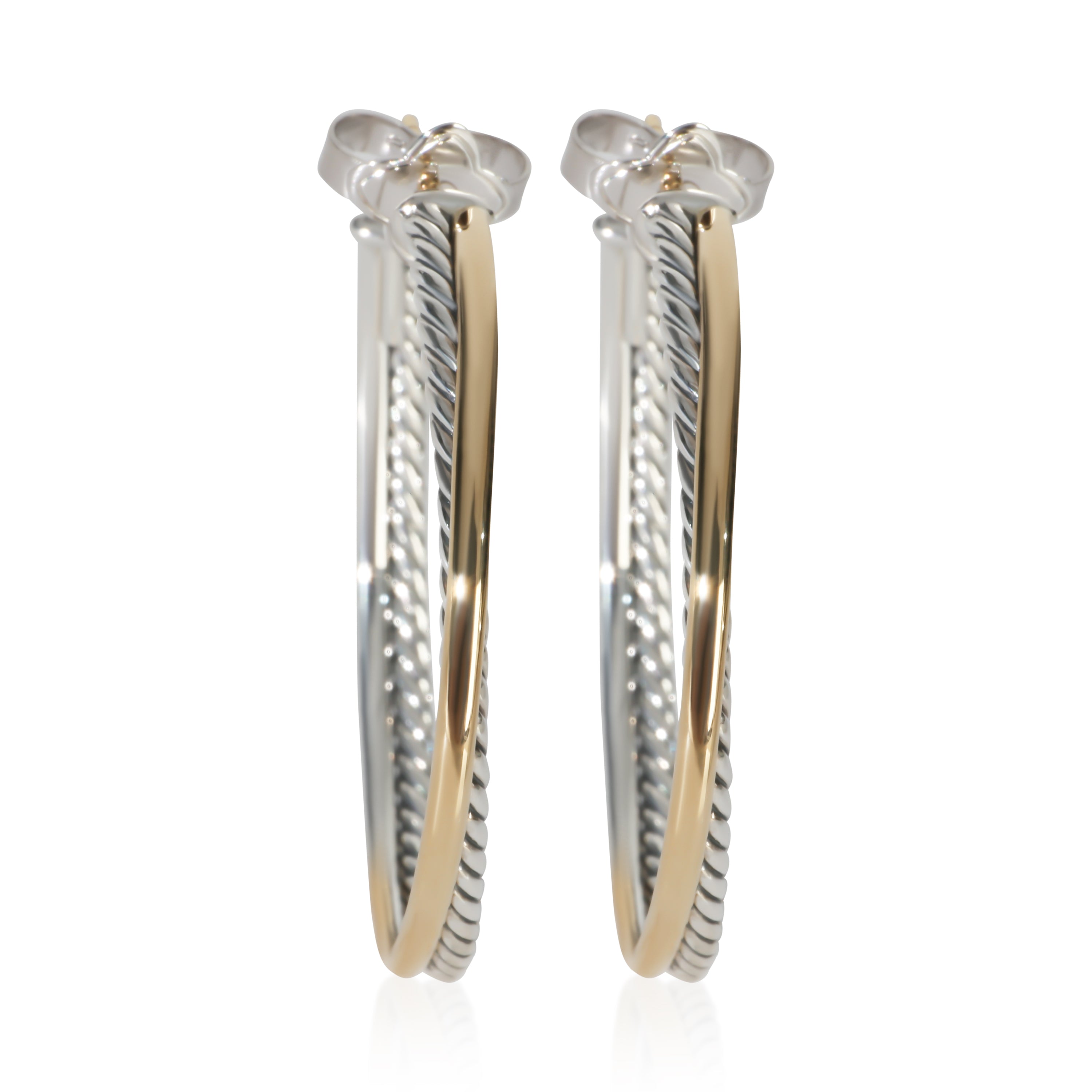 David Yurman Yellow Gold & Sterling Silver  Crossover Hoop Earrings fv