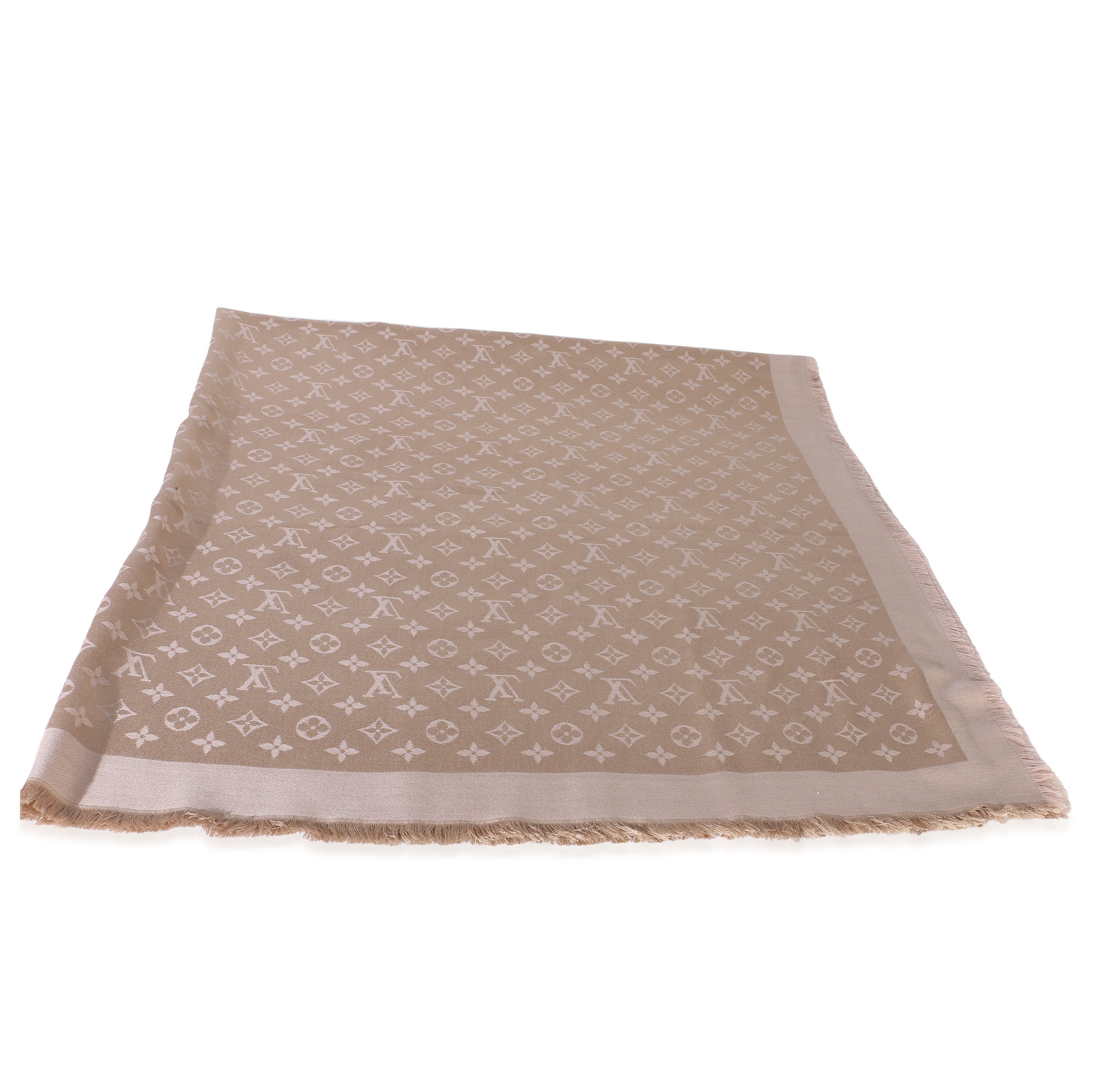 Louis Vuitton Beige Rose Silk Wool Monogram Shine Shawl fv