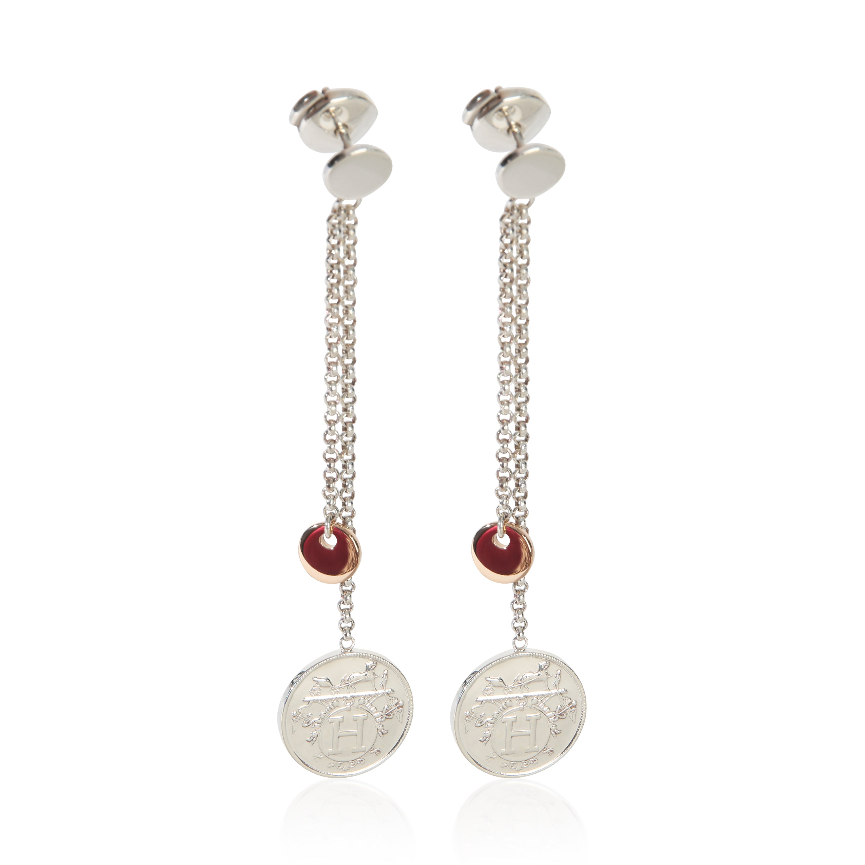 Hermès Rose Gold & Sterling Silver  Ex Libris Drop Earrings fv