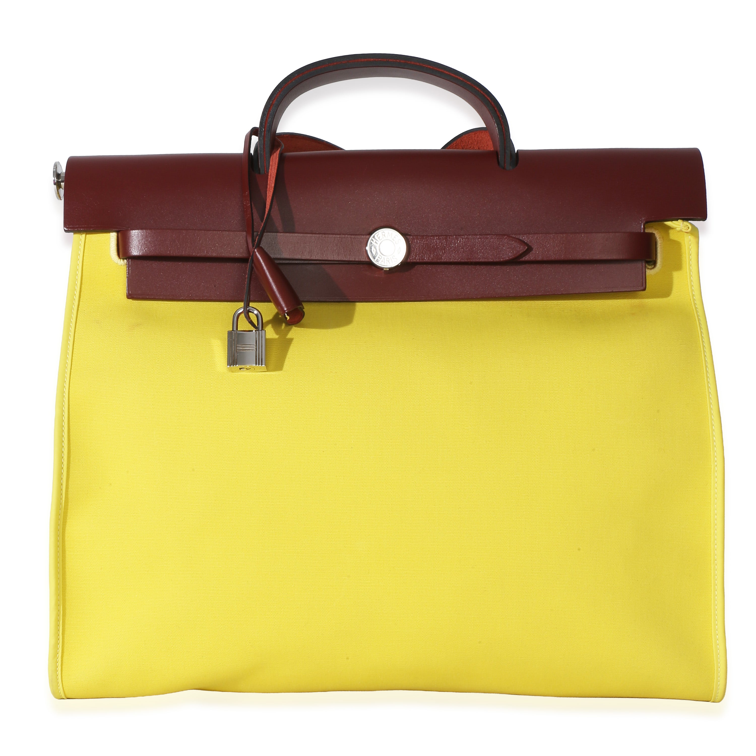 Hermès Lime Rouge H Toile Officier Vache Hunter Herbag 39 MM PHW Handbag id