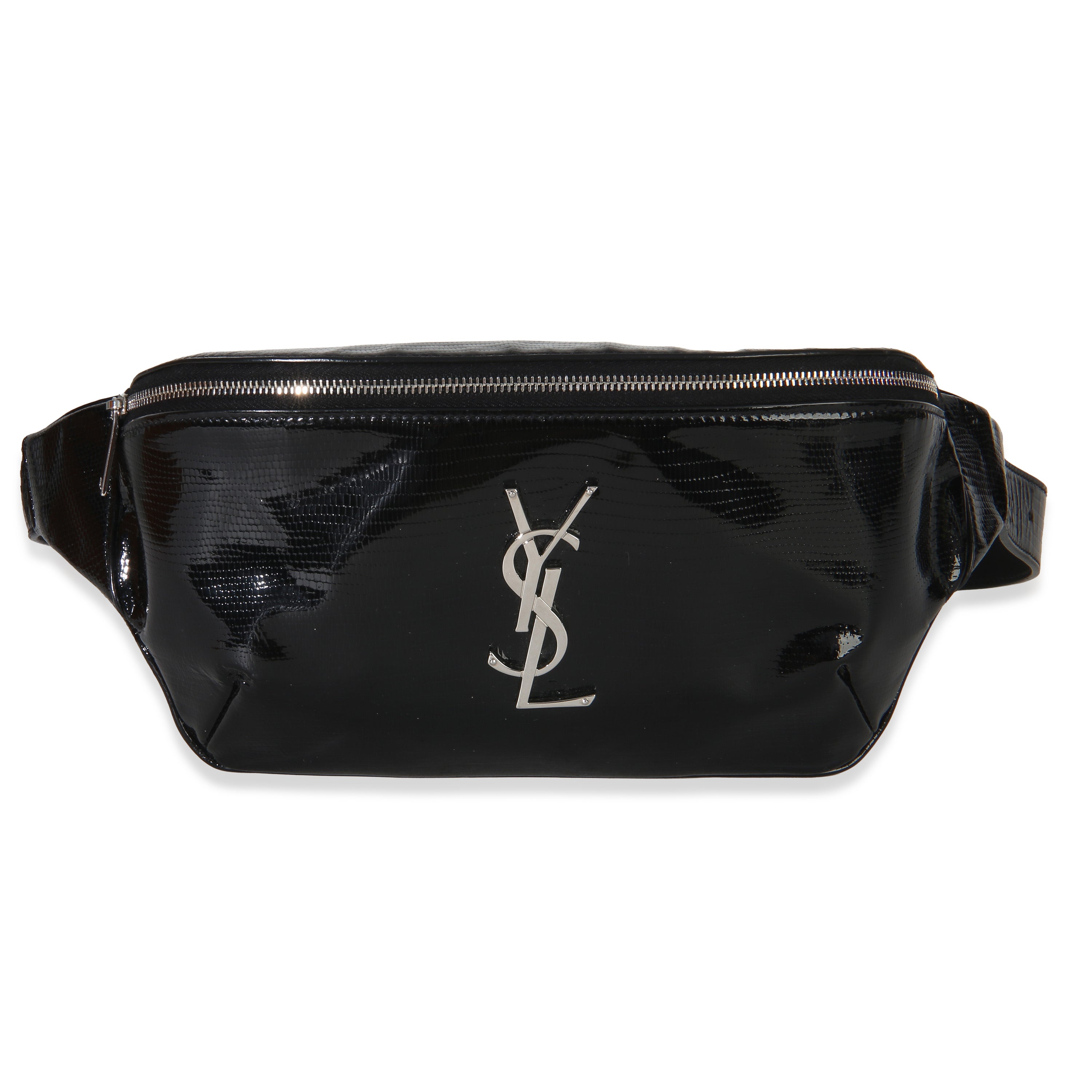 Saint Laurent Black Calfskin Lizard Embossed Monogram Belt Bag Handbag id