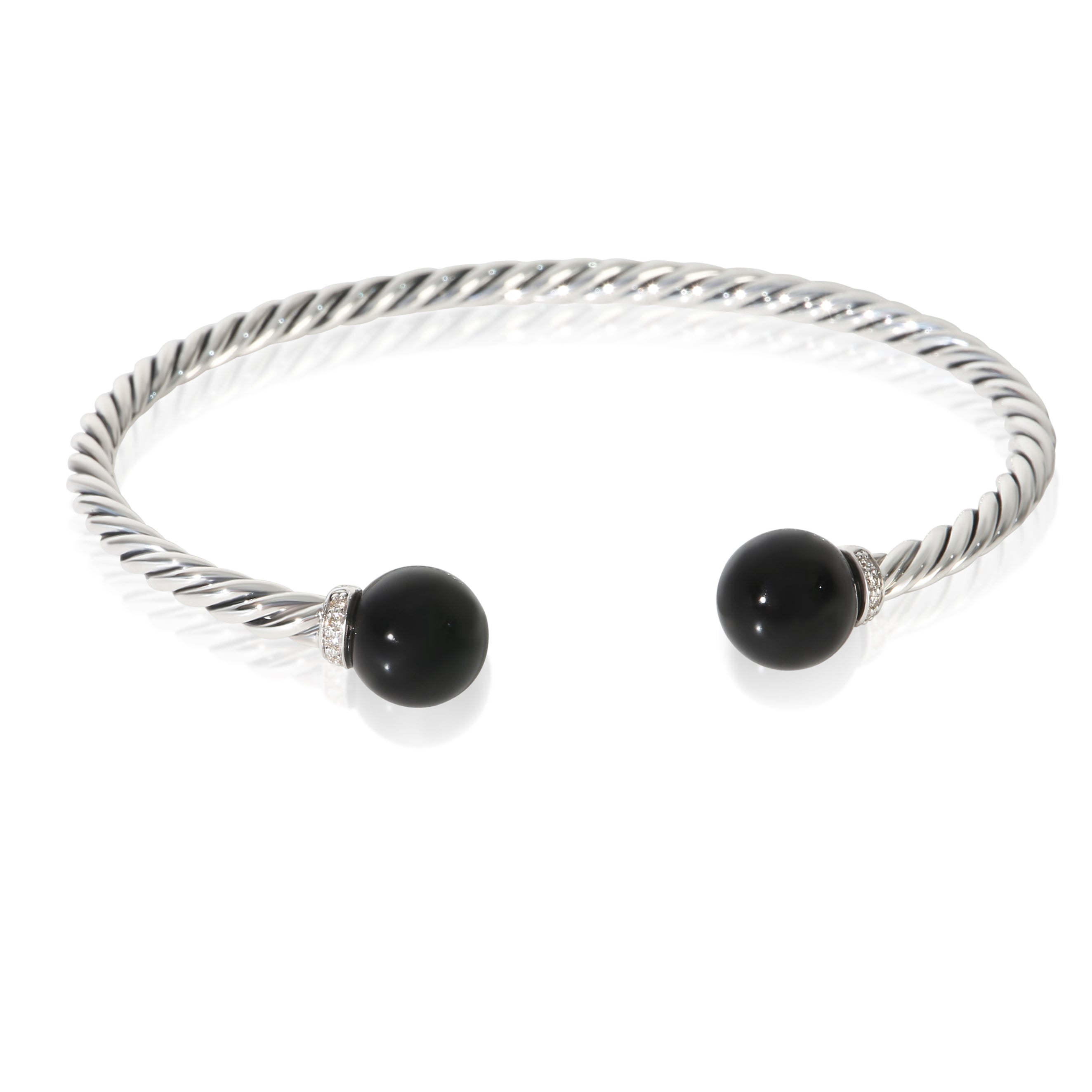 David Yurman Sterling Silver Onyx and Diamond Solari Bracelet fv