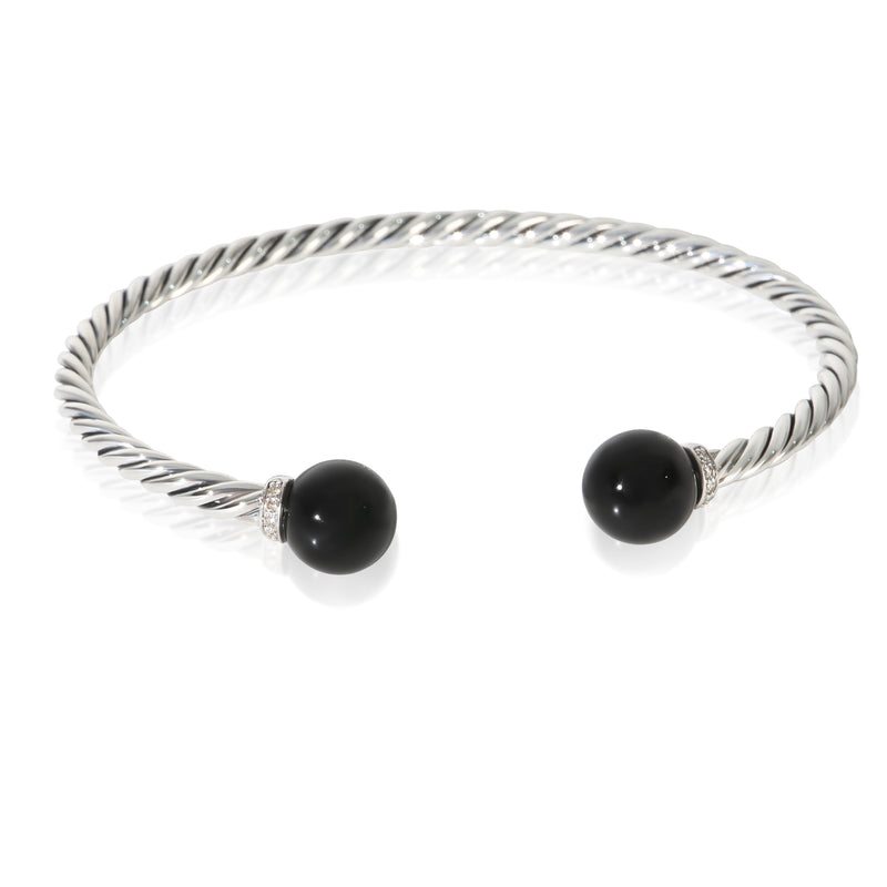 David Yurman Sterling Silver Onyx and Diamond Solari Bracelet fv