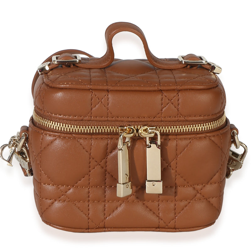 Christian Dior Brown Lambskin Cannage Micro Lady Dior Vanity Case Handbag id