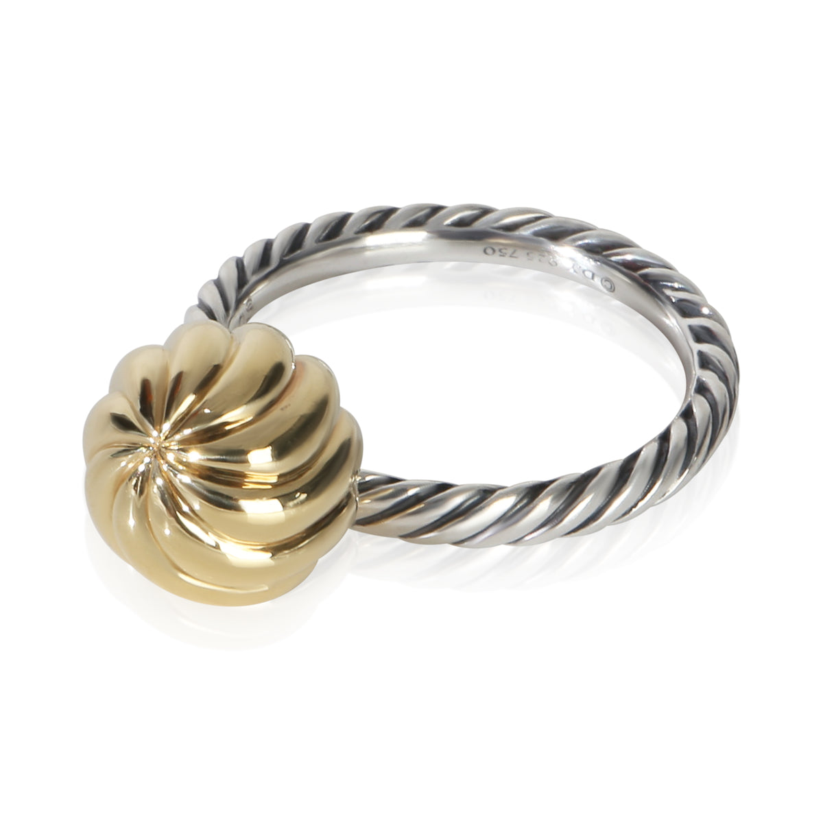 David Yurman Yellow Gold & Sterling Silver  Sculpted Ball Ring fv