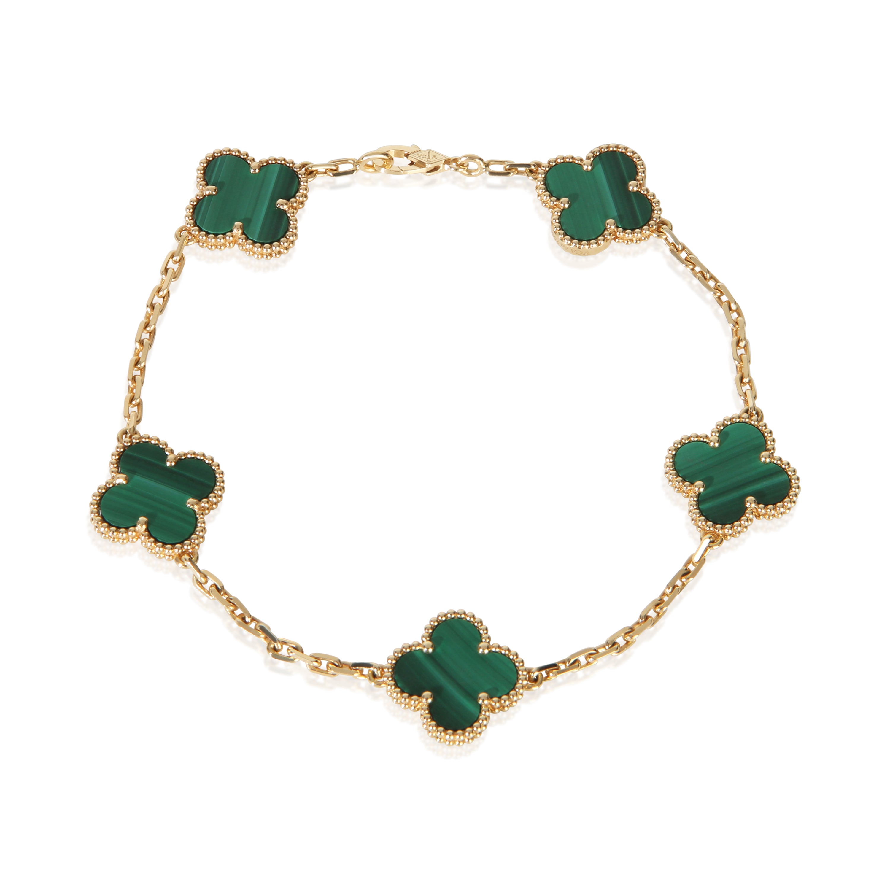Van Cleef & Arpels Yellow Gold Malachite Vintage Alhambra Bracelet fv