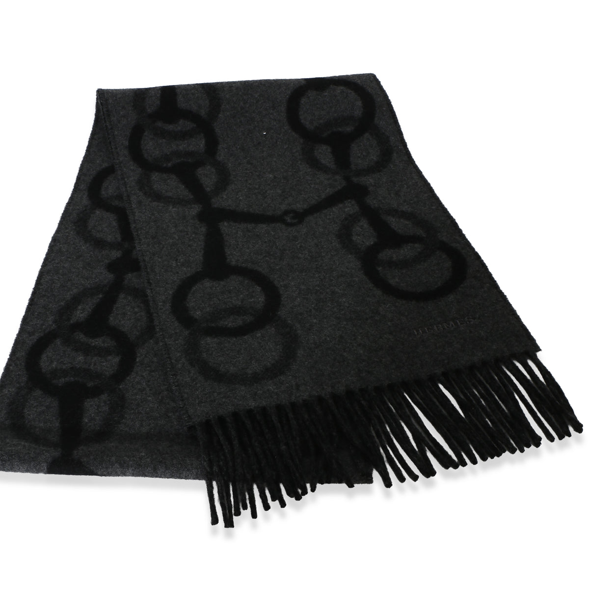 Hermès Black Gris Any Mors Cashmere Muffler Scarf id