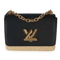Louis Vuitton Black Calfskin Raffia Twist Shoulder Bag MM Handbag id